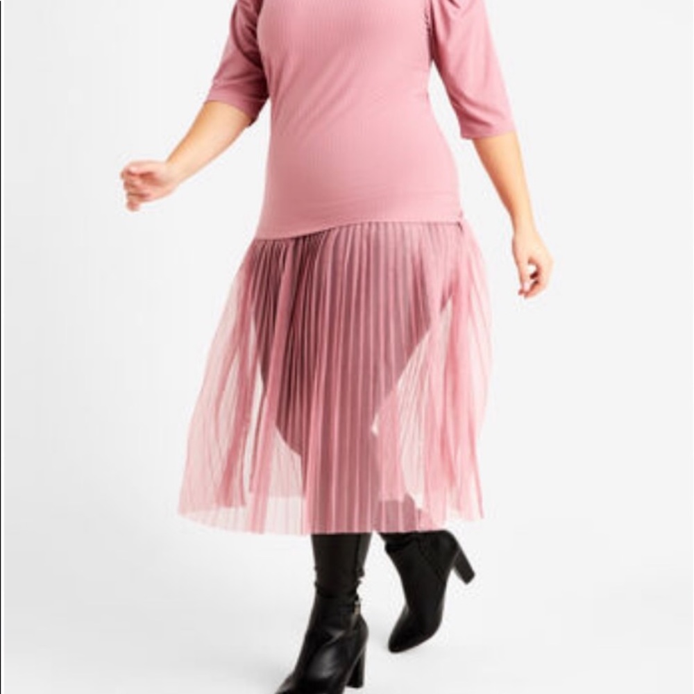 Tunic with Pleated Sheer Bottom in Rose